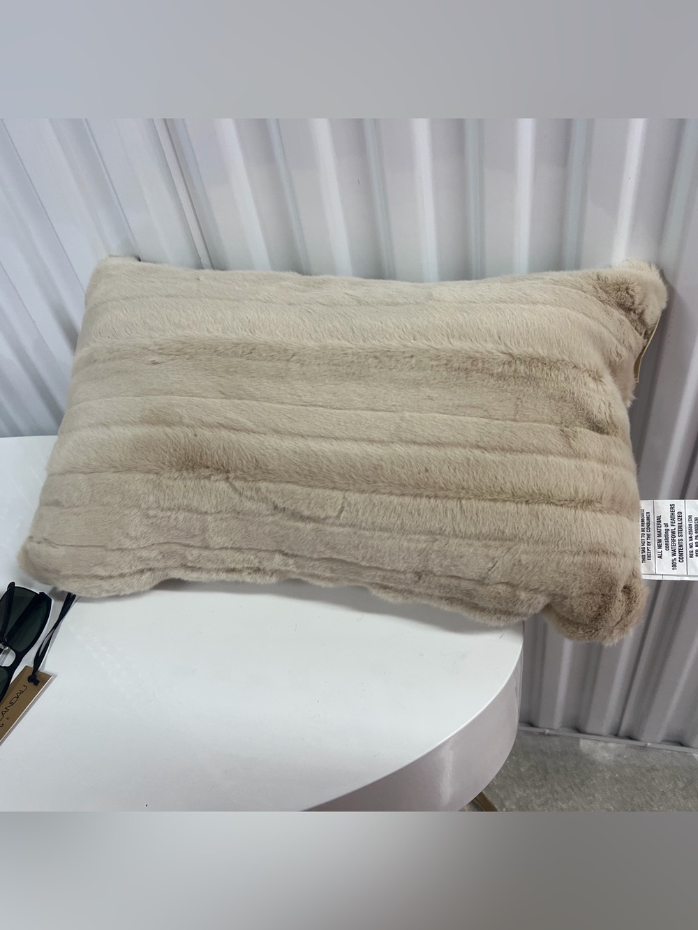Adrienne Landau Plush Faux Fur Lumbar Pillow - Beige